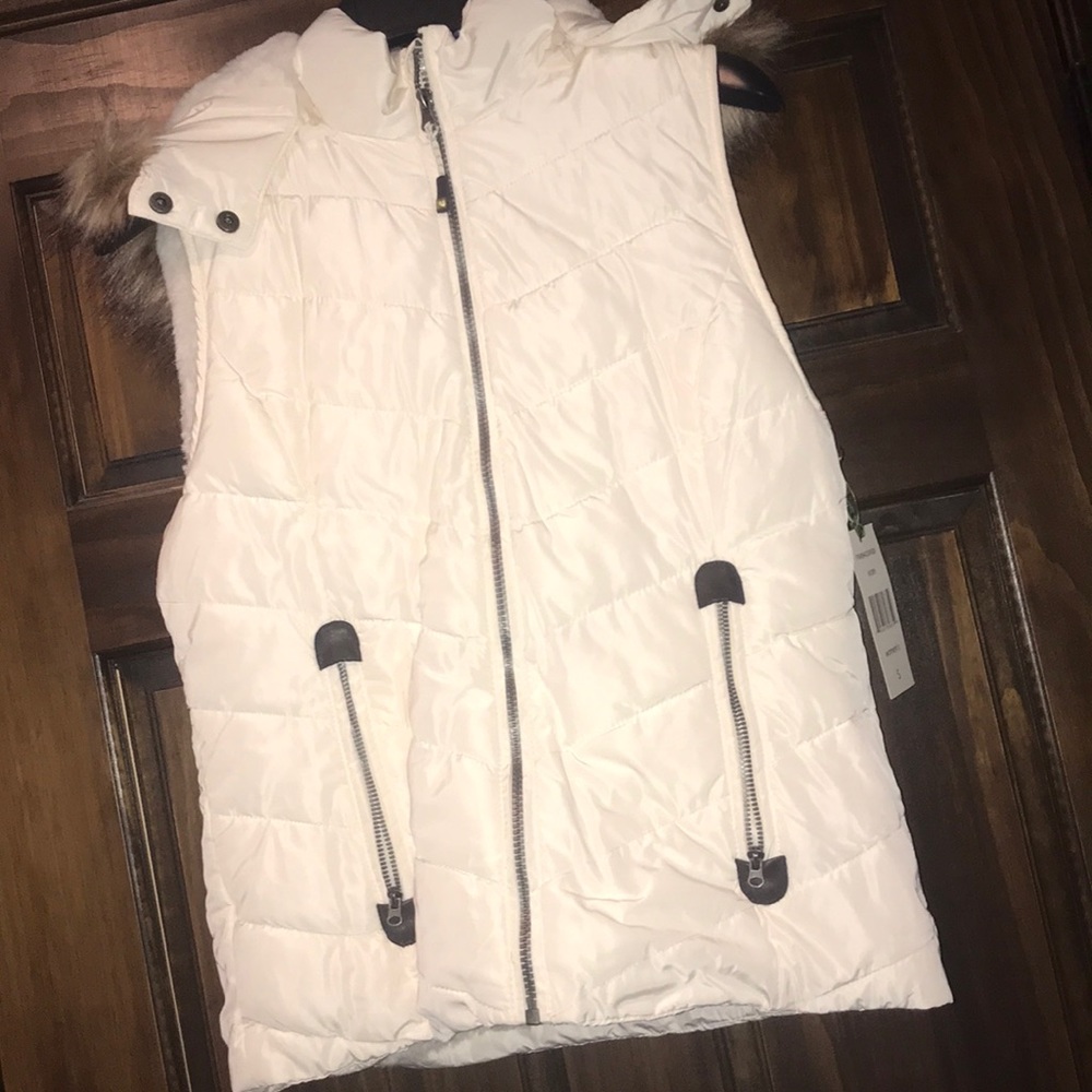 Fleece White Vest with Hood